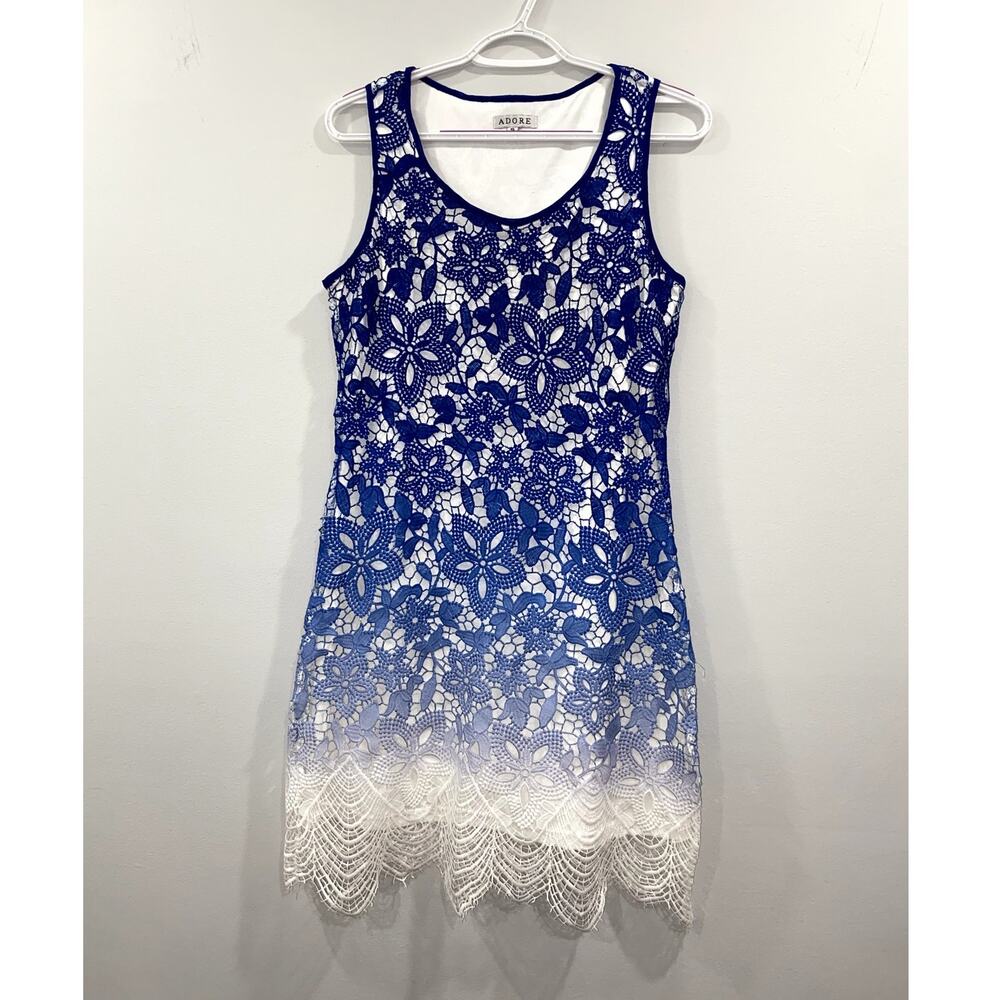 Adore Blue to white Ombre Lace Sleeveless Dress Size Small - Picture 2 of 11
